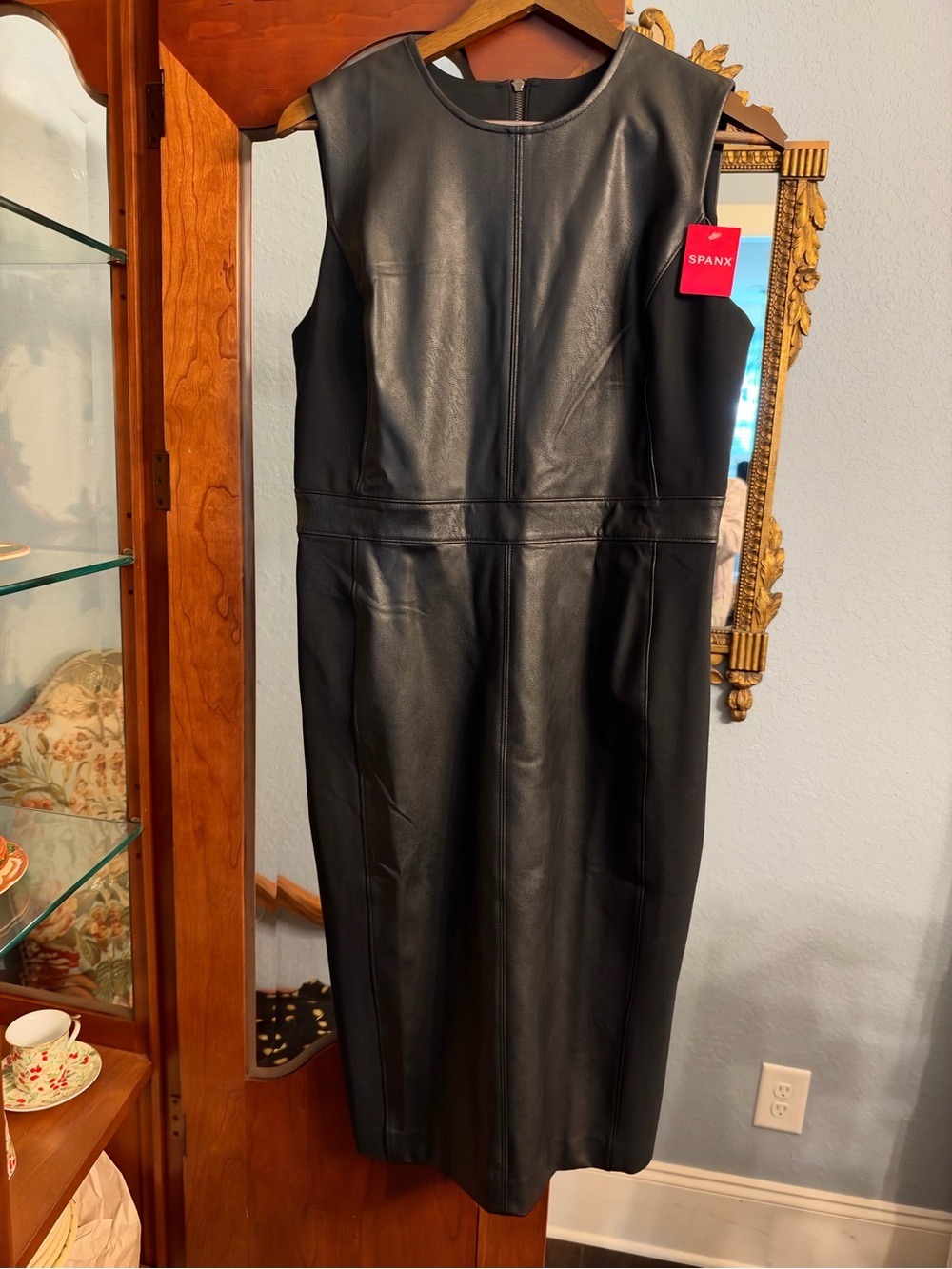 SPANX NWT Black Faux-Leather Sleeveless Sheath Dress Size L